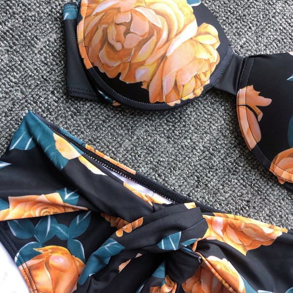 🌺⛱Floral High Waist Bikini Set Black - Picture 5 of 6